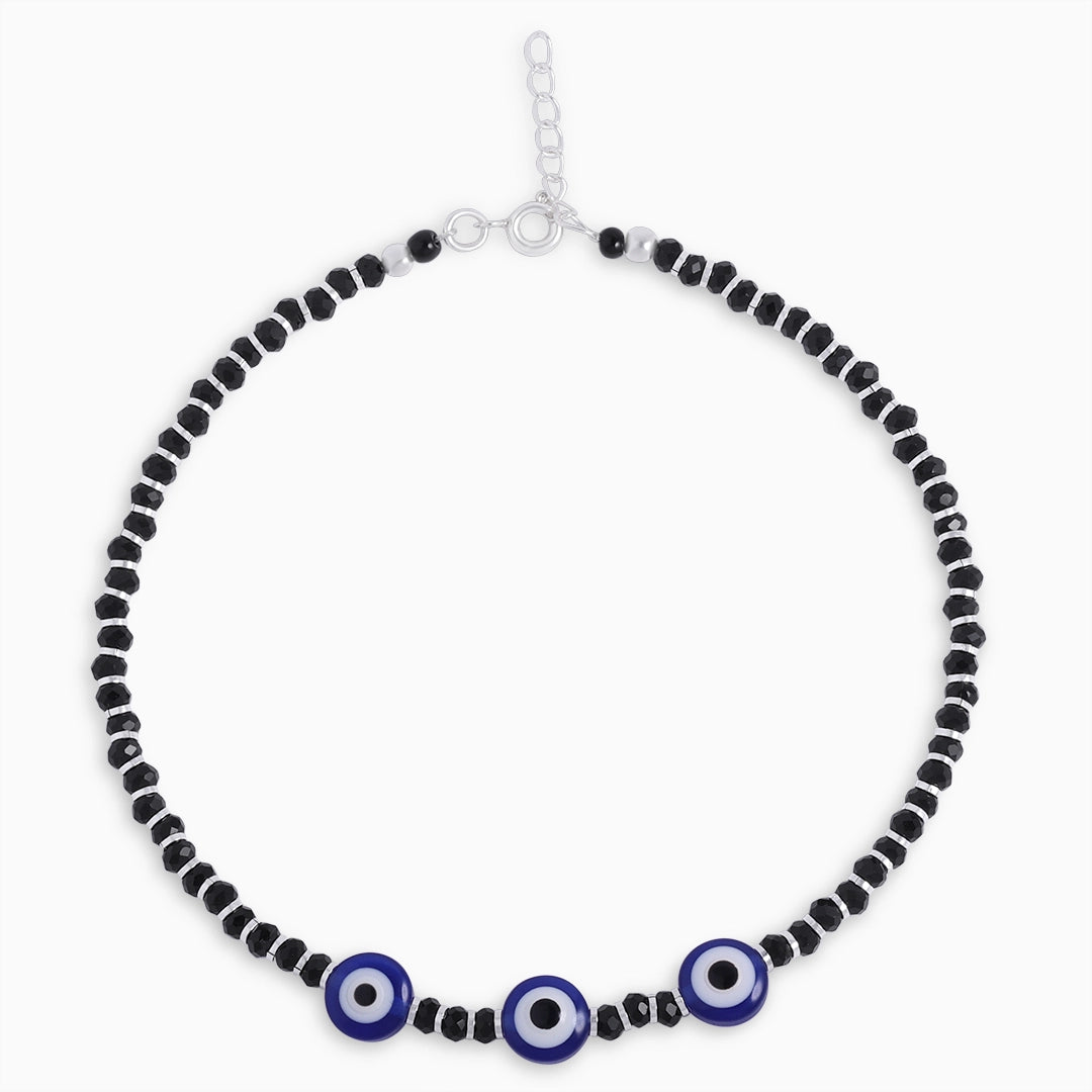 925 Sterling Silver Ultra Protection Evil Eye Black Beads Anklets - Tweov Jewels