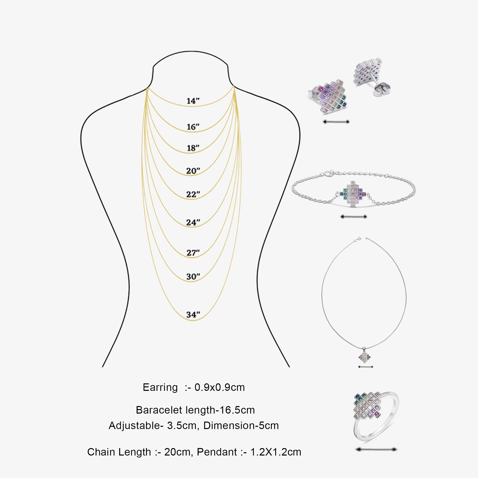 Multicolor CZ Silver Pendant Set