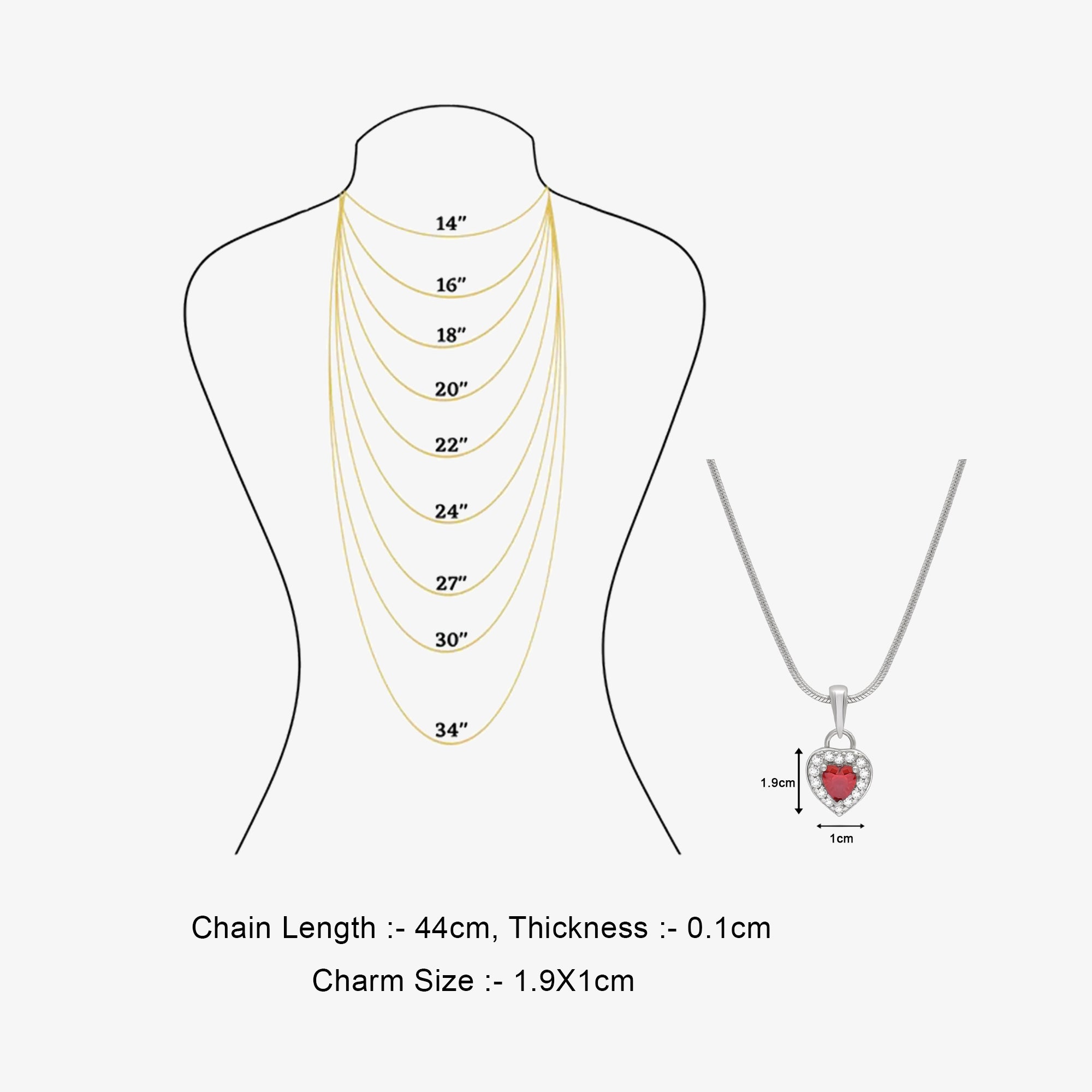 Ruby Red Heart Pendant Chain For Women – 925 Sterling Silver Rhodium Plated