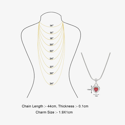 Ruby Red Heart Pendant Chain For Women – 925 Sterling Silver Rhodium Plated