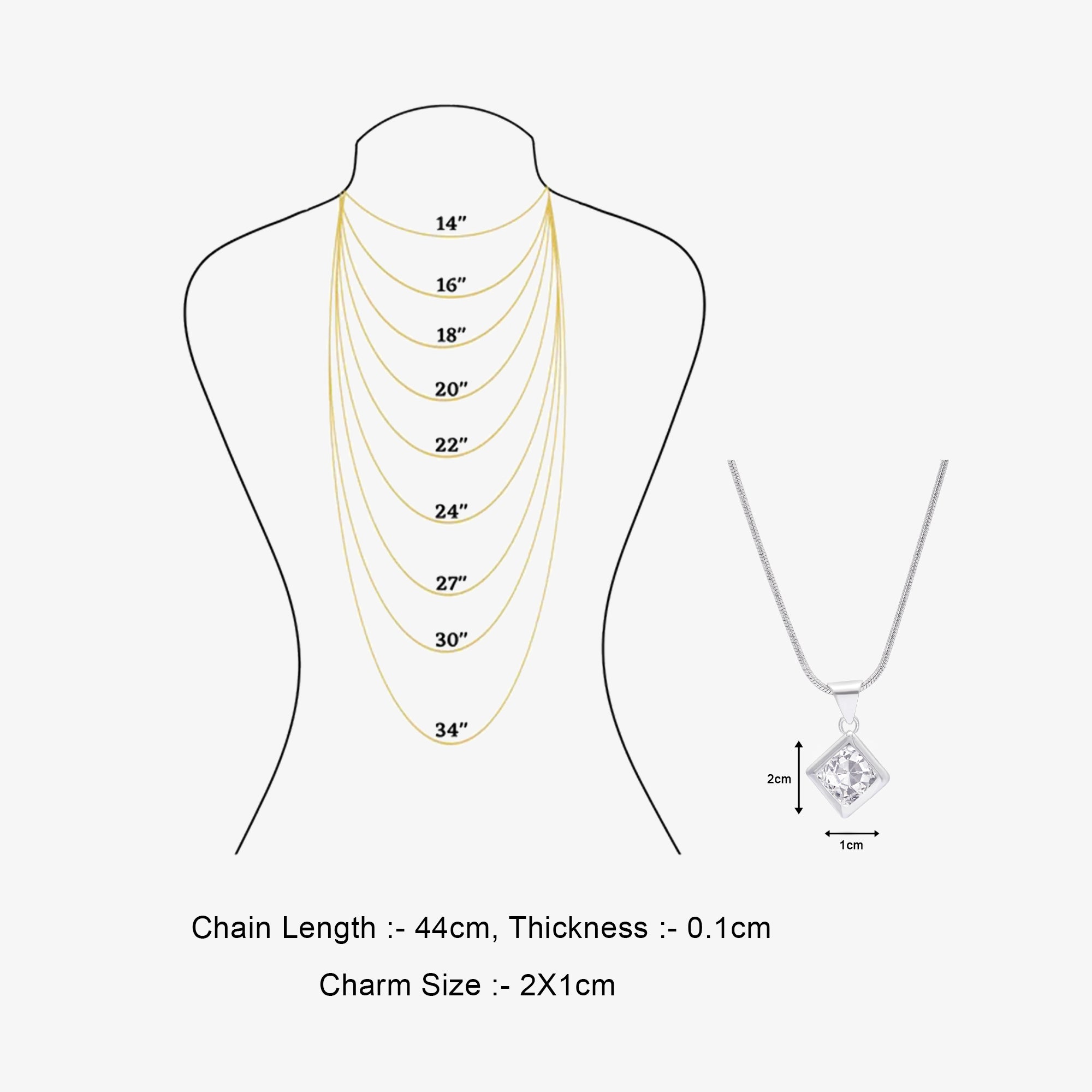 CZ Diamond Solitaire Pendant Chain For Women – 925 Sterling Silver Rhodium Plated
