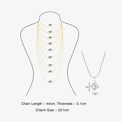 CZ Diamond Solitaire Pendant Chain For Women – 925 Sterling Silver Rhodium Plated