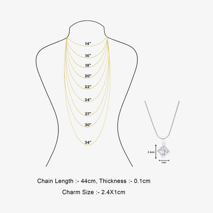 Square Pendant Necklace For Women – 925 Sterling Silver Rhodium Plated