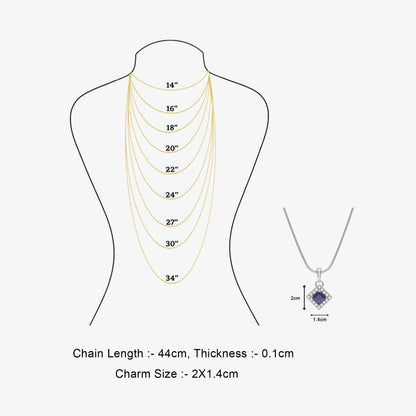 Sapphire Blue CZ Pendant Chain For Women – 925 Sterling Silver Rhodium Plated