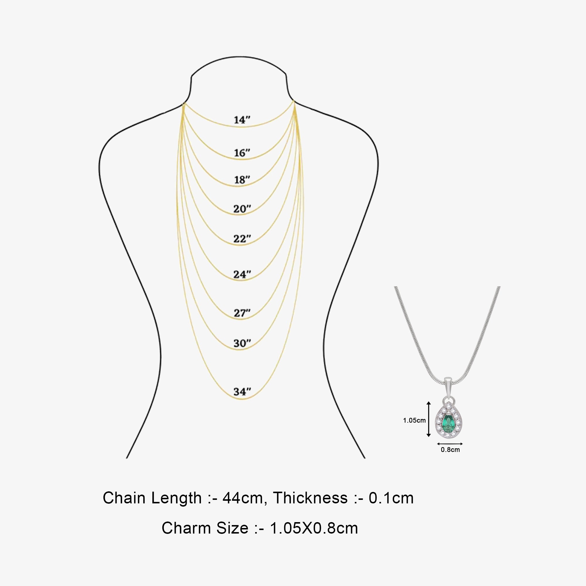 Emerald Pear Cut CZ Pendant Chain For Women – 925 Sterling Silver Rhodium Plated