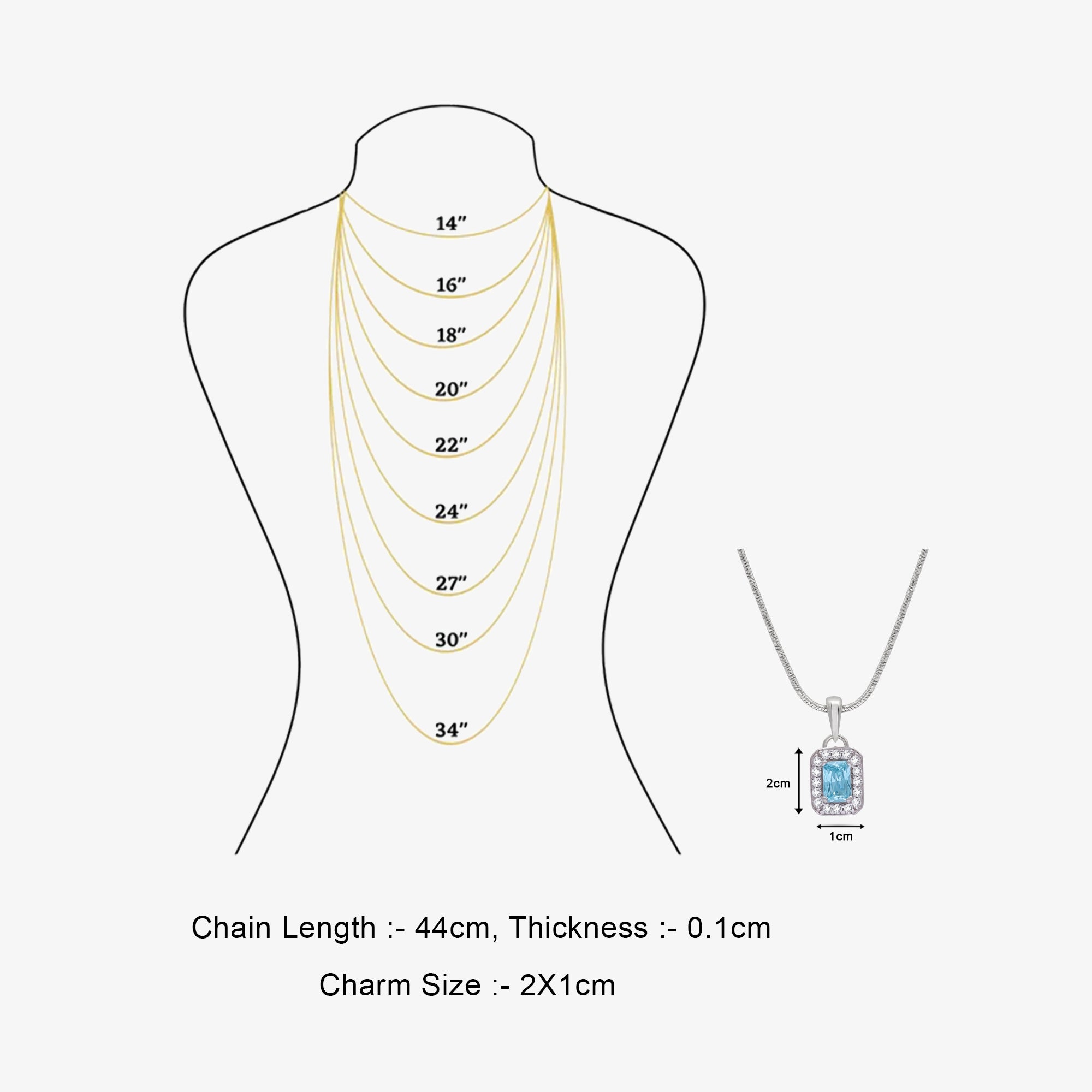 Aqua Blue Emerald Cut Pendant Chain For Women – 925 Sterling Silver Rhodium Plated
