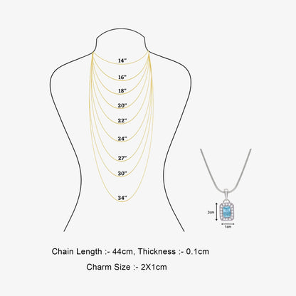 Aqua Blue Emerald Cut Pendant Chain For Women – 925 Sterling Silver Rhodium Plated