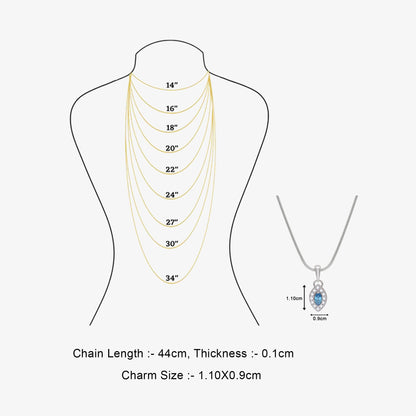 Blue Marquise Pendant Chain For Women – 925 Sterling Silver Rhodium Plated