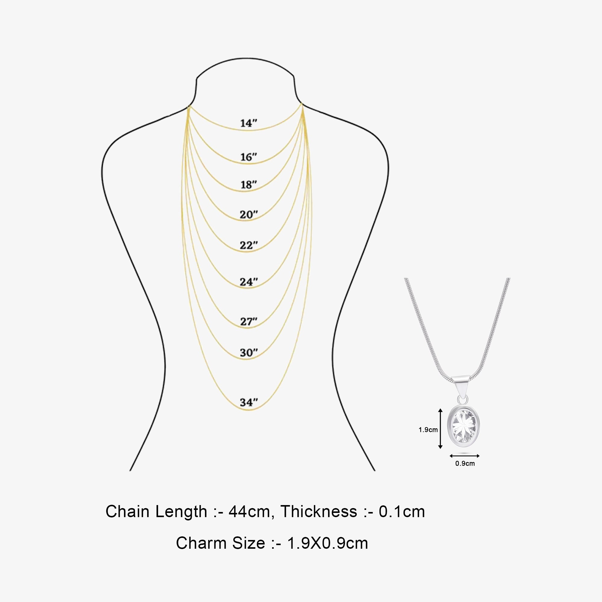 Oval CZ Pendant Chain For Girls – 925 Sterling Silver Rhodium Plated
