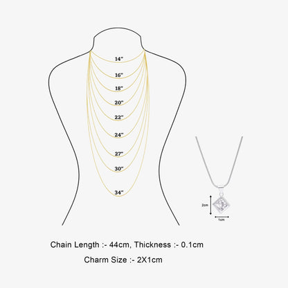 Square CZ Bezel Pendant Necklace For Women – 925 Sterling Silver Rhodium Plated
