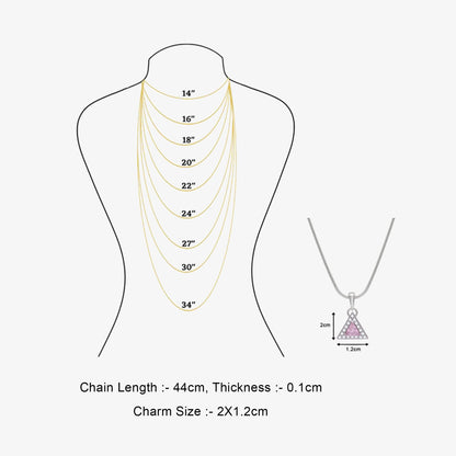 Pink Trillion Cut Pendant Chain For Women – 925 Sterling Silver Rhodium Plated