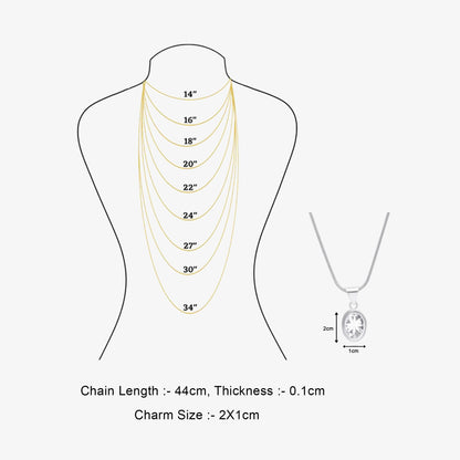 Oval CZ Bezel Pendant Necklace For Women – 925 Sterling Silver Rhodium Plated