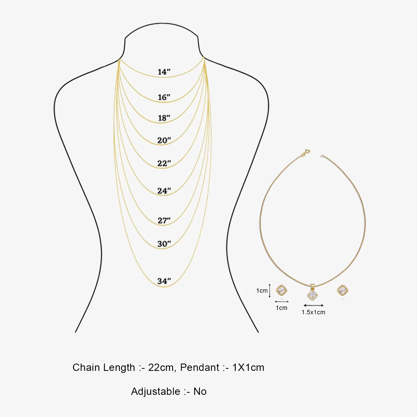 Gold Plated Square Cut AD Silver Pendant & Earrings Set