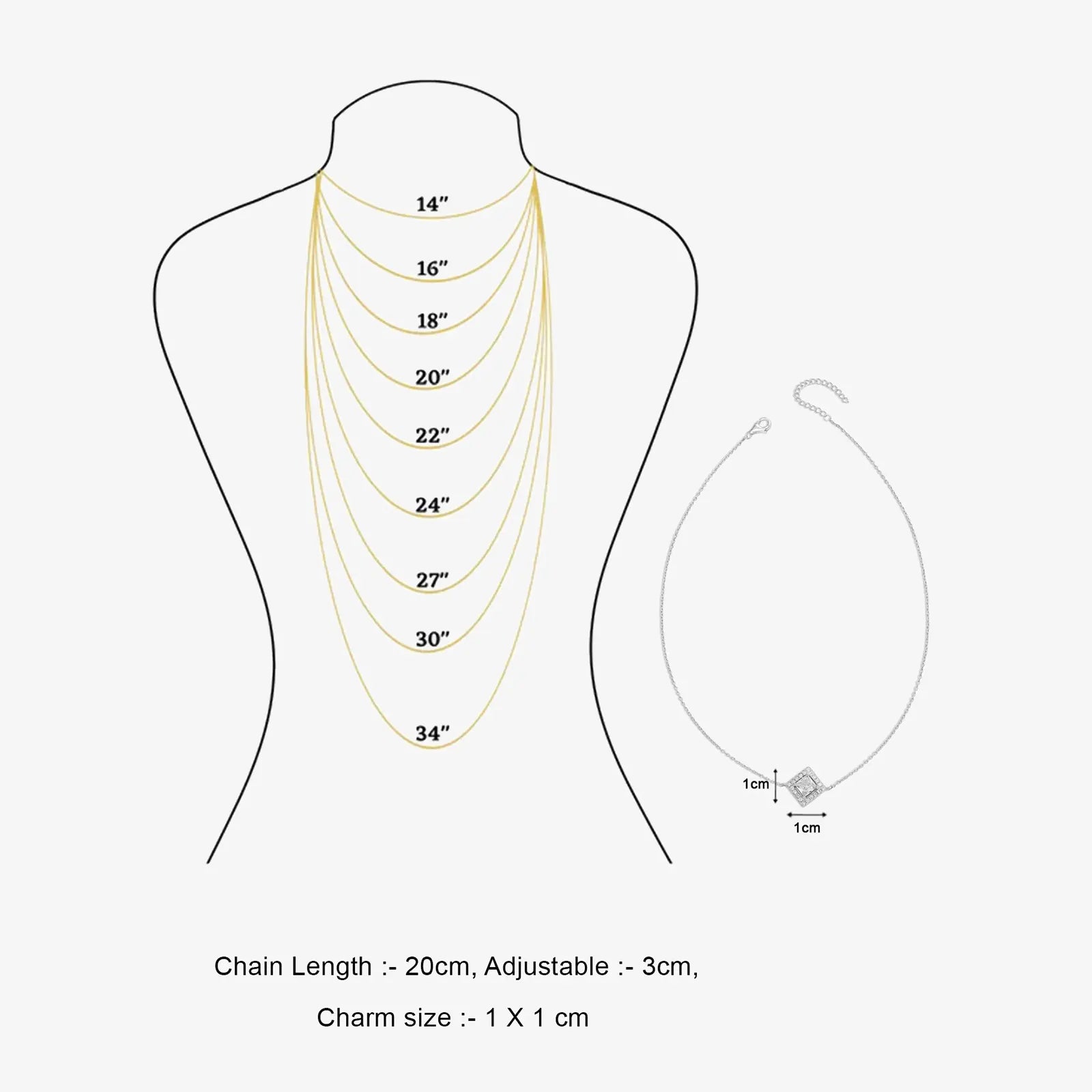 CZ Studded Silver Square Pendant with Chain