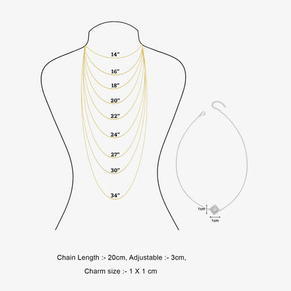 CZ Studded Silver Square Pendant with Chain