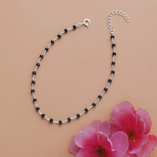 925 Sterling Silver Trendy Black Beads Anklet - Tweov Jewels
