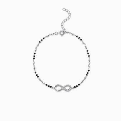 925 Sterling Silver Cz Infinity Black Bead Silver Anklet - Tweov Jewels