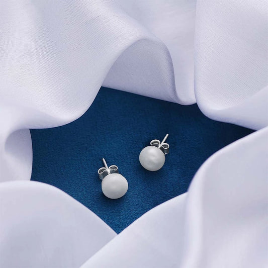 Pure Silver Studs - Snowy White Pearl - Tweov Jewels