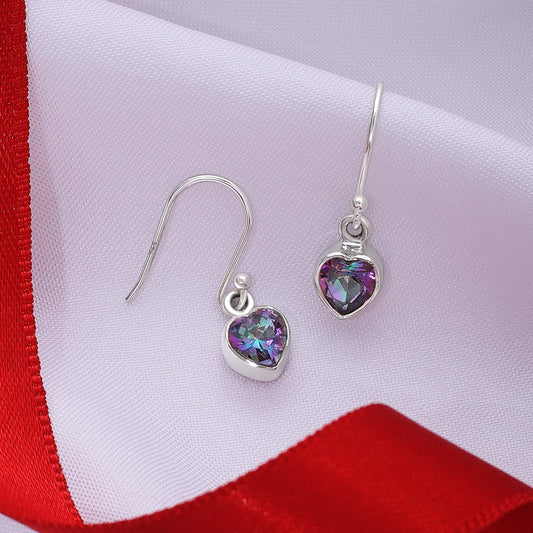 Pure Silver Earrings - Hoop With Purple-Blue CZ Heart Stone - Tweov Jewels
