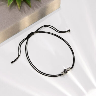 925 Sterling Silver Oxidized Ball Thread Anklet. - Tweov Jewels