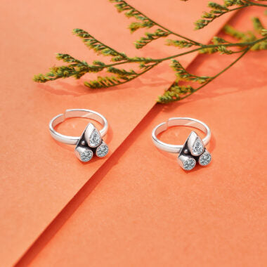 Pure Silver Toe Ring - Rich CZ Stone Bichiya Set - Tweov Jewels