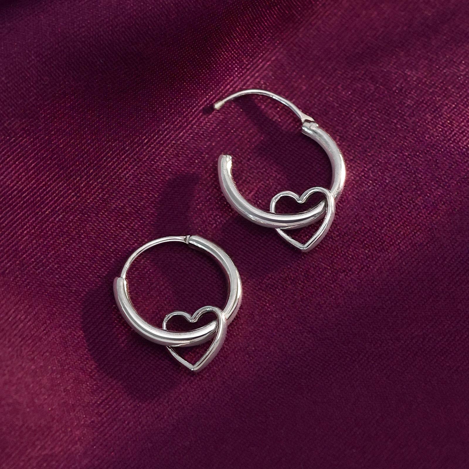 Pure 925 Silver Earrings - Heart-in Loop Ring Model - Tweov Jewels