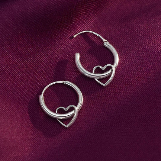 Pure 925 Silver Earrings - Heart-in Loop Ring Model - Tweov Jewels