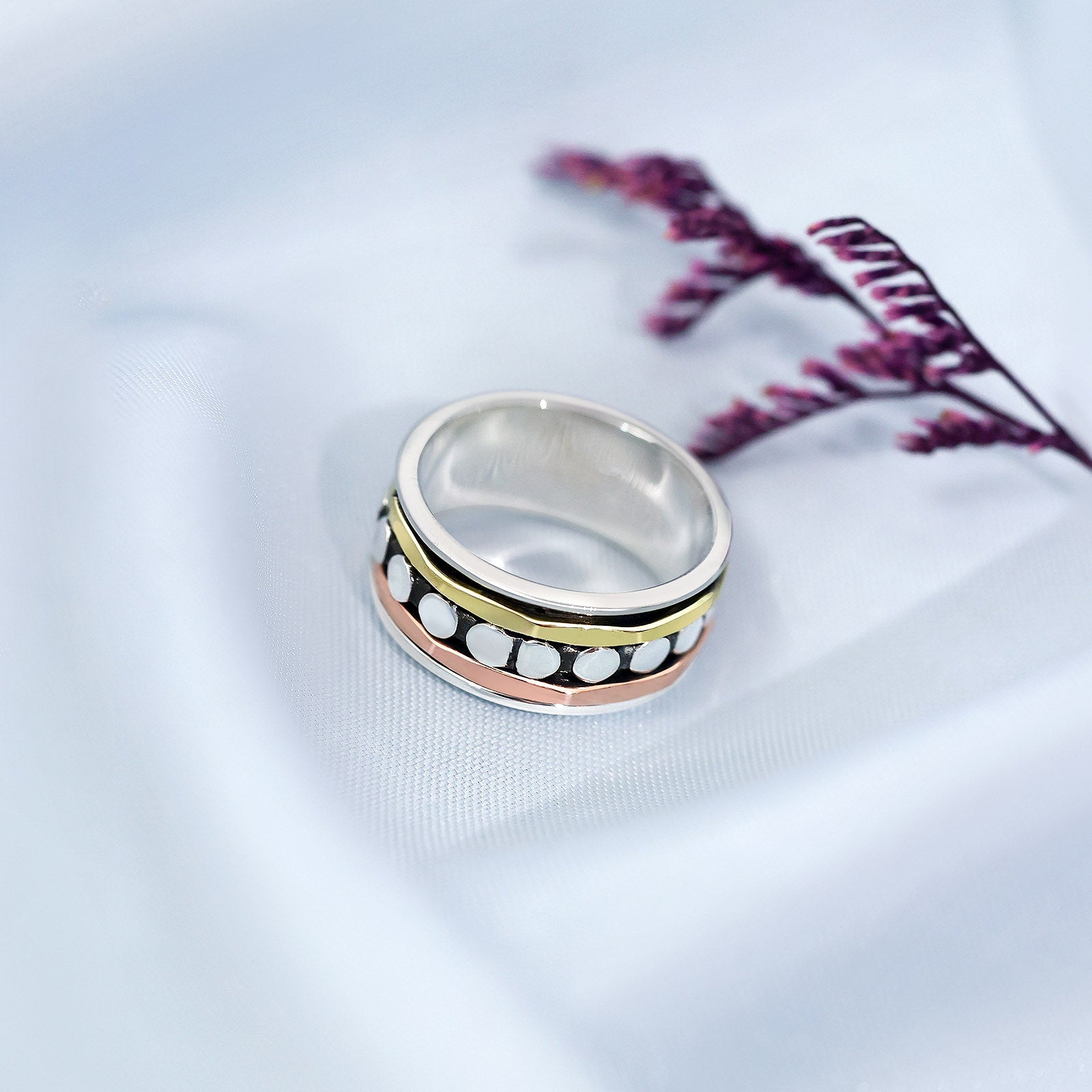 Pure 925 Silver Ring - Mixed Metal Pebble Band - Tweov Jewels