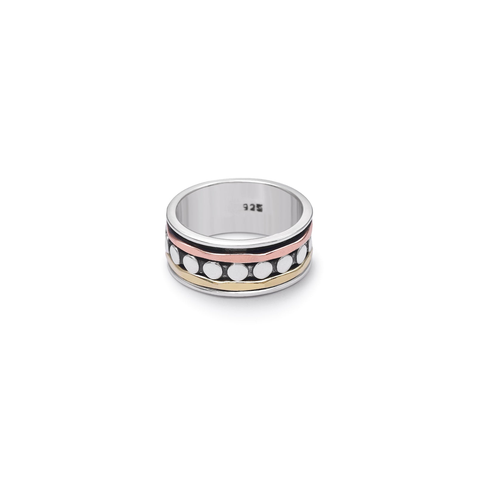 Pure 925 Silver Ring - Mixed Metal Pebble Band - Tweov Jewels