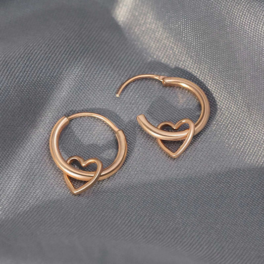 Pure 925 Silver Rose Gold Earrings - Heart-in Loop Ring Model - Tweov Jewels