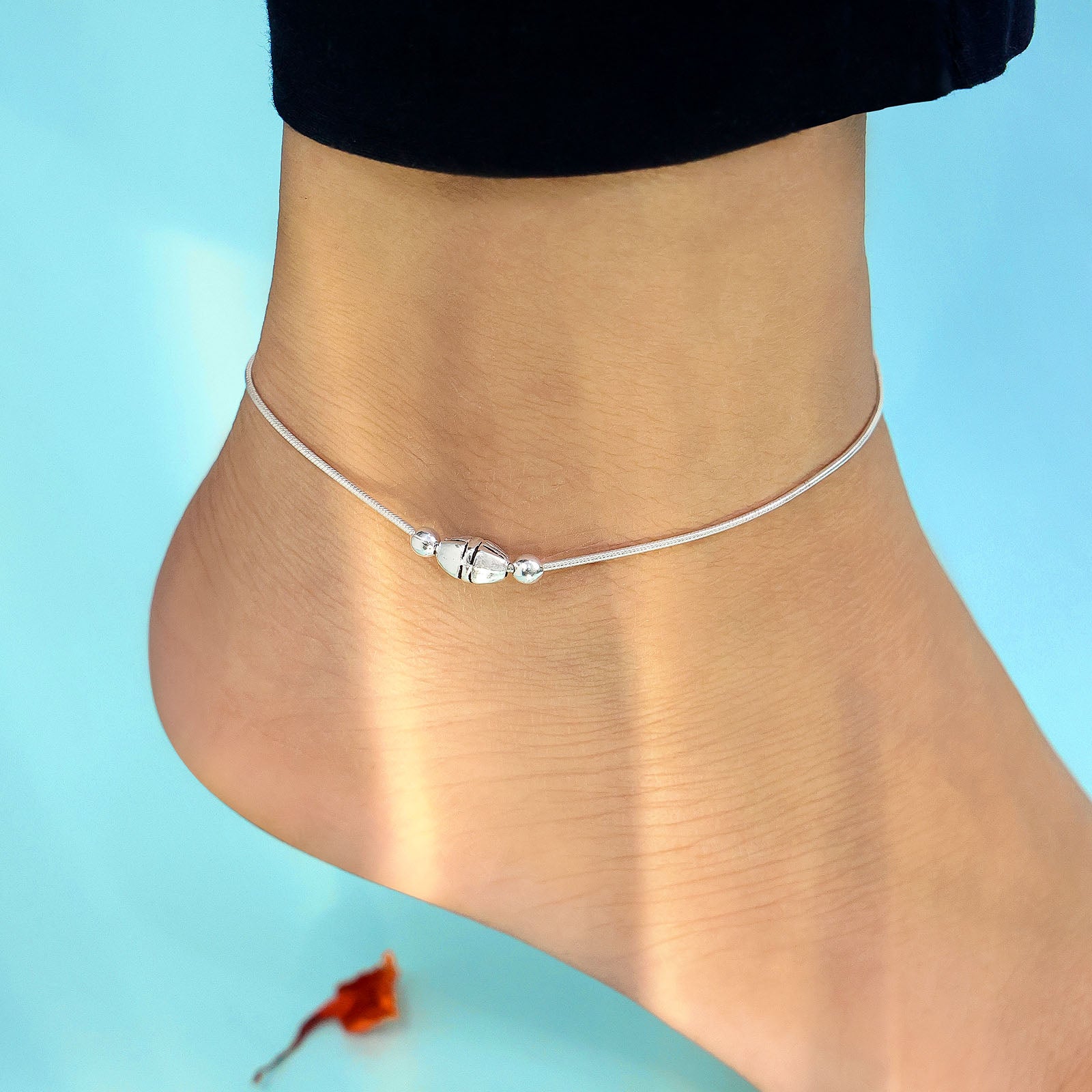 Pure 925 Sterling Silver Motif Ball Silver Anklets - Tweov Jewels