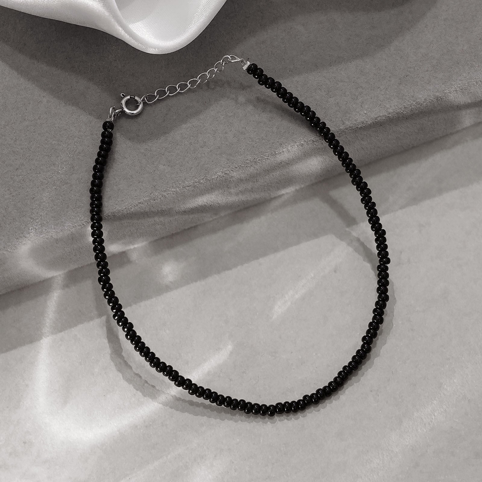 Pure Sterling Silver Simple Black Beads Anklet - Tweov Jewels