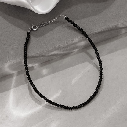 Pure Sterling Silver Simple Black Beads Anklet - Tweov Jewels