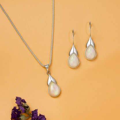 Pure Silver Jewellery Set - Leaf Drop Opal Stone Set - Tweov Jewels