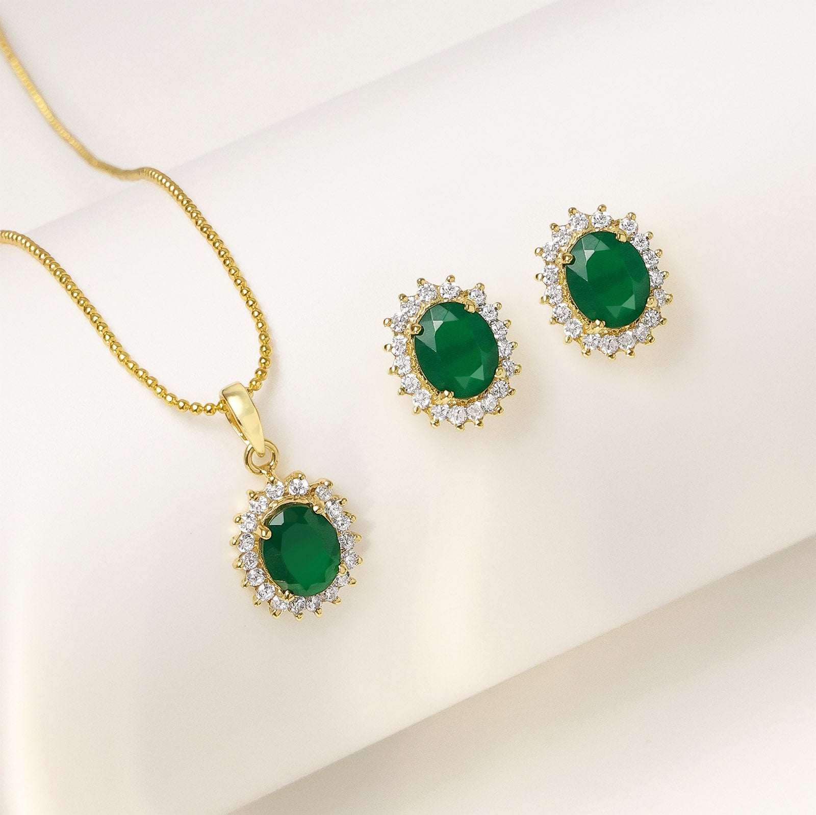 Pure Silver Jewellery Sets - Royal Emerald Earrings With CZ Pendant Set - Tweov Jewels