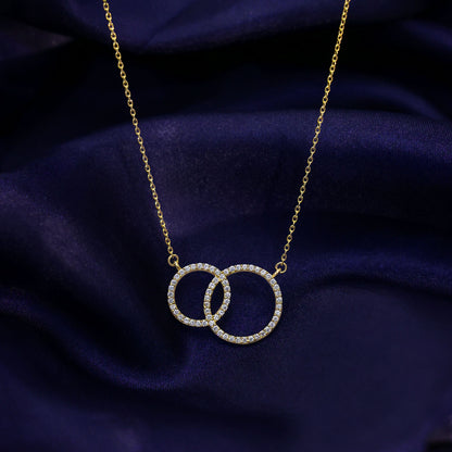 Pure Silver Necklace - Dual Ring Design With CZ Stones - Tweov Jewels