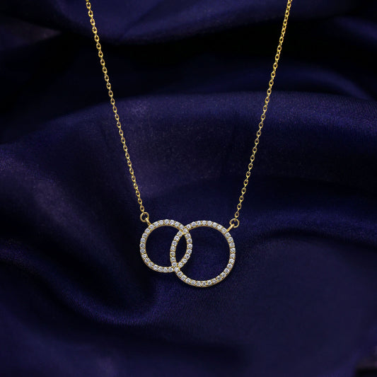 Pure Silver Necklace - Dual Ring Design With CZ Stones - Tweov Jewels