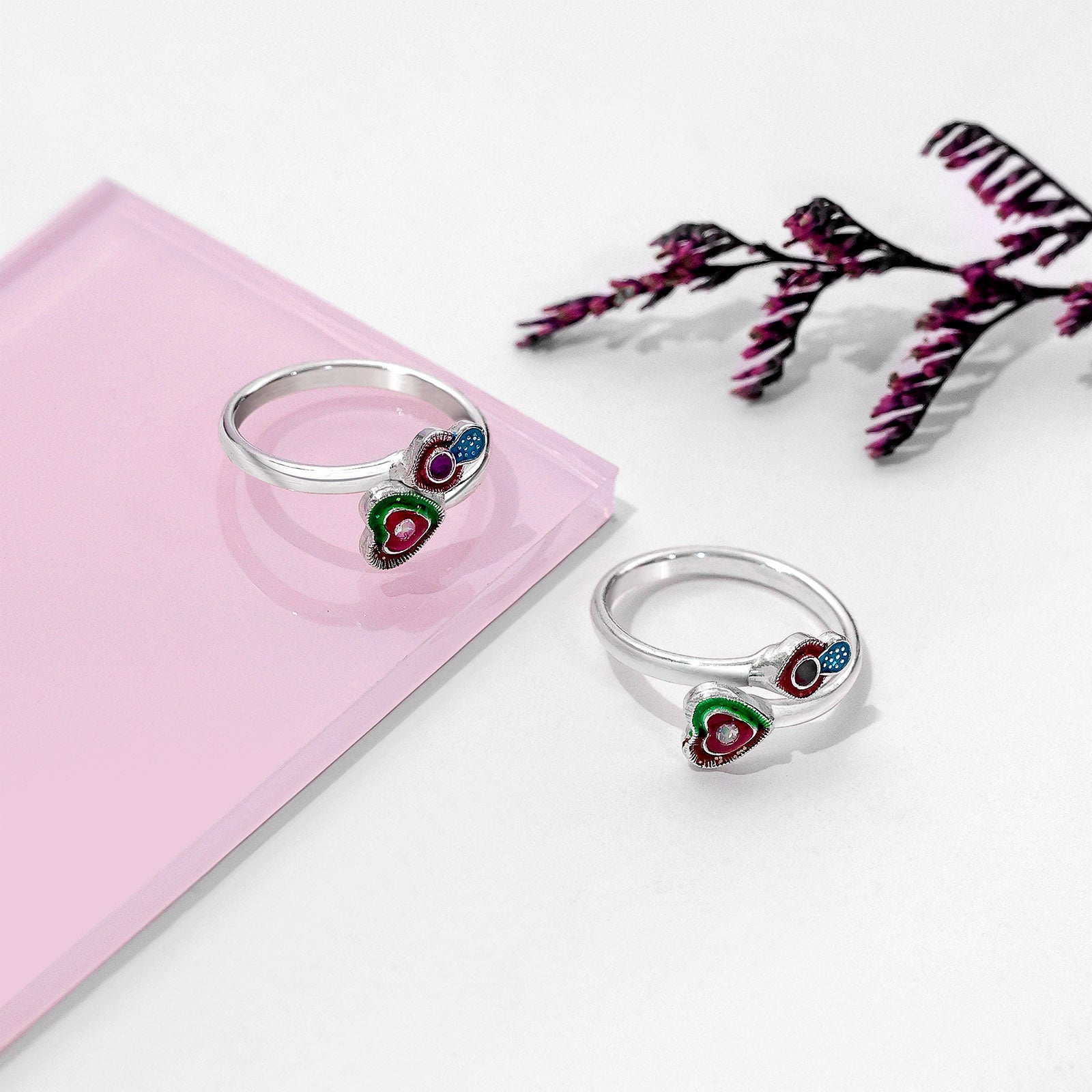 Pure Silver Toe Rings - Vibrant Multi Coloured Toe Rings - Tweov Jewels