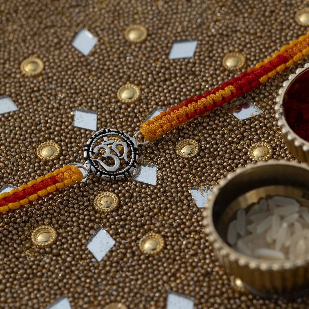 Round Om Silver Rakhi - Tweov Jewels