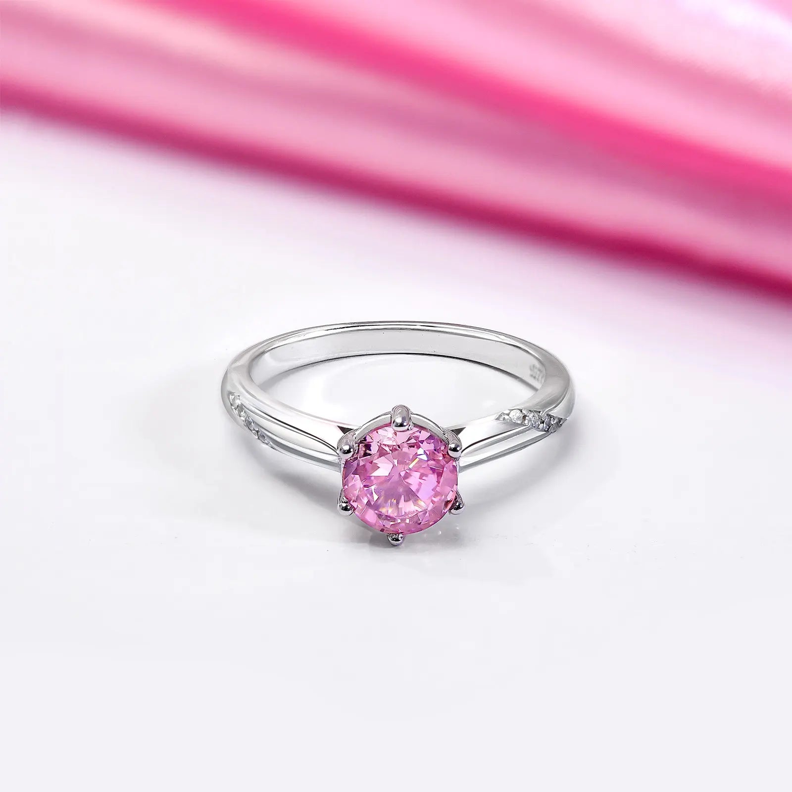 Pink Round Solitaire Diamond Silver Ring - Tweov Jewels