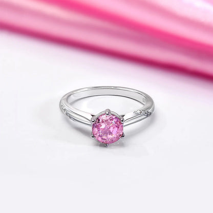 Pink Round Solitaire Diamond Silver Ring - Tweov Jewels