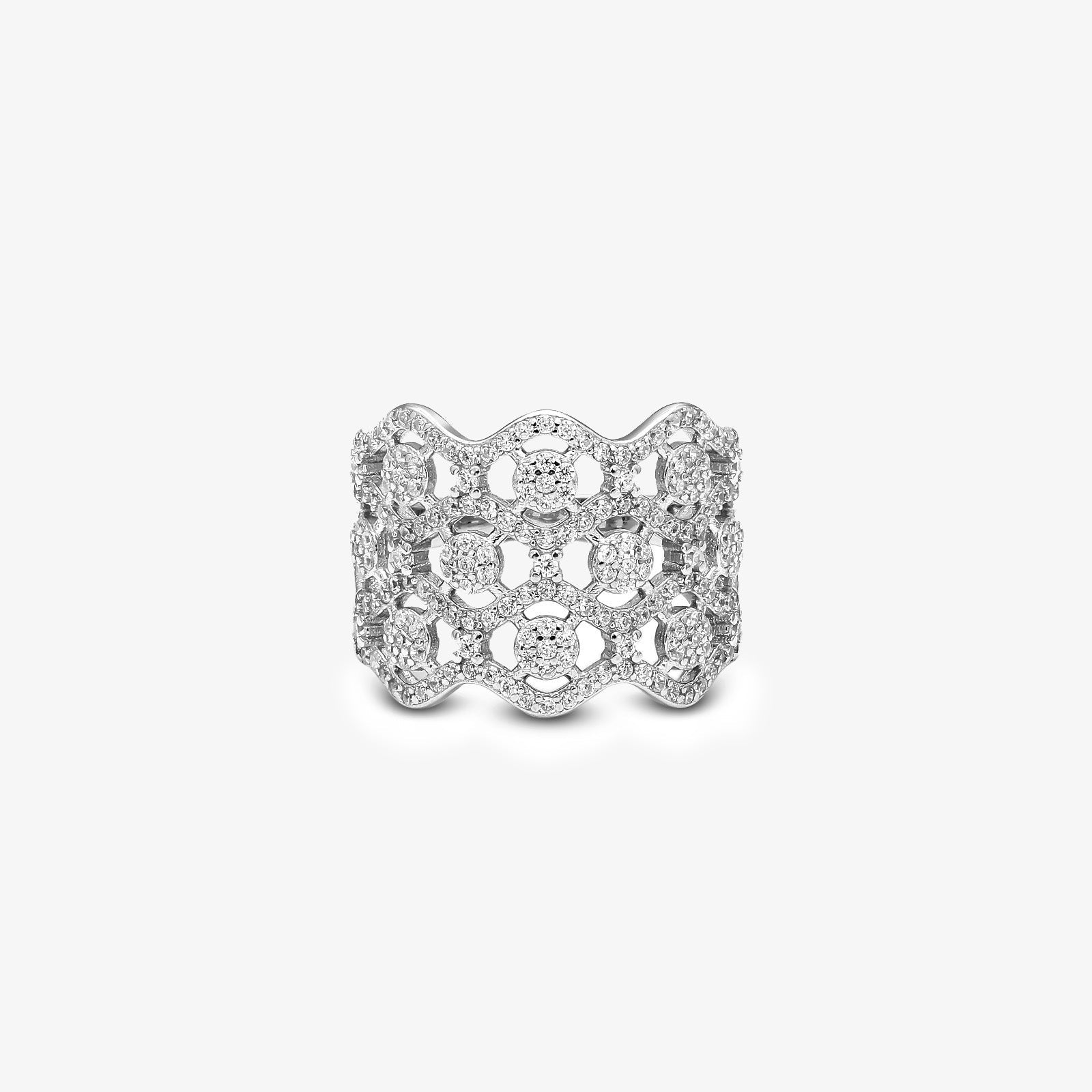 CZ Studded Designer Silver Crown Ring - Tweov Jewels
