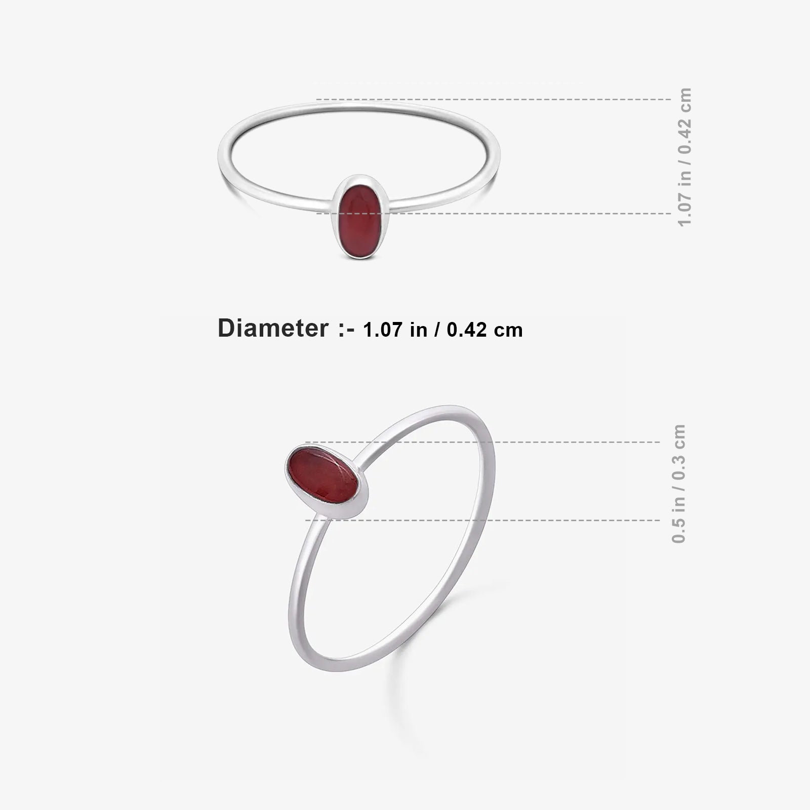 Silver Simple Oval Red Stone Ring