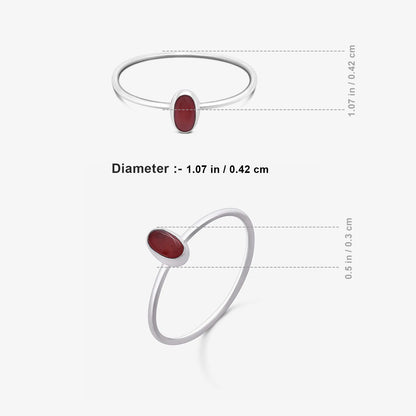 Silver Simple Oval Red Stone Ring