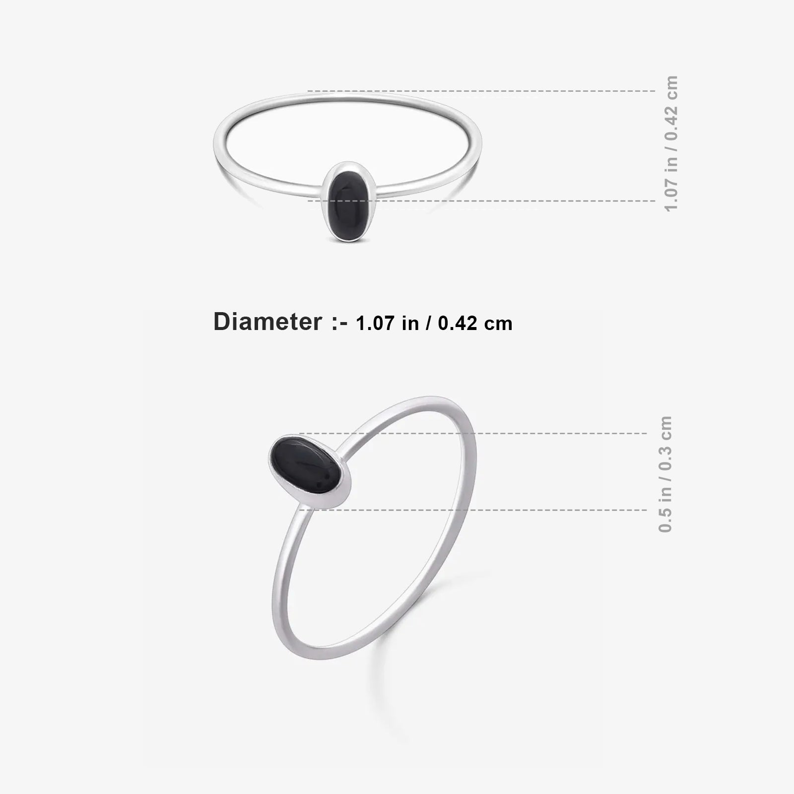 Silver Simple Oval Black Stone Ring