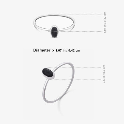 Silver Simple Oval Black Stone Ring