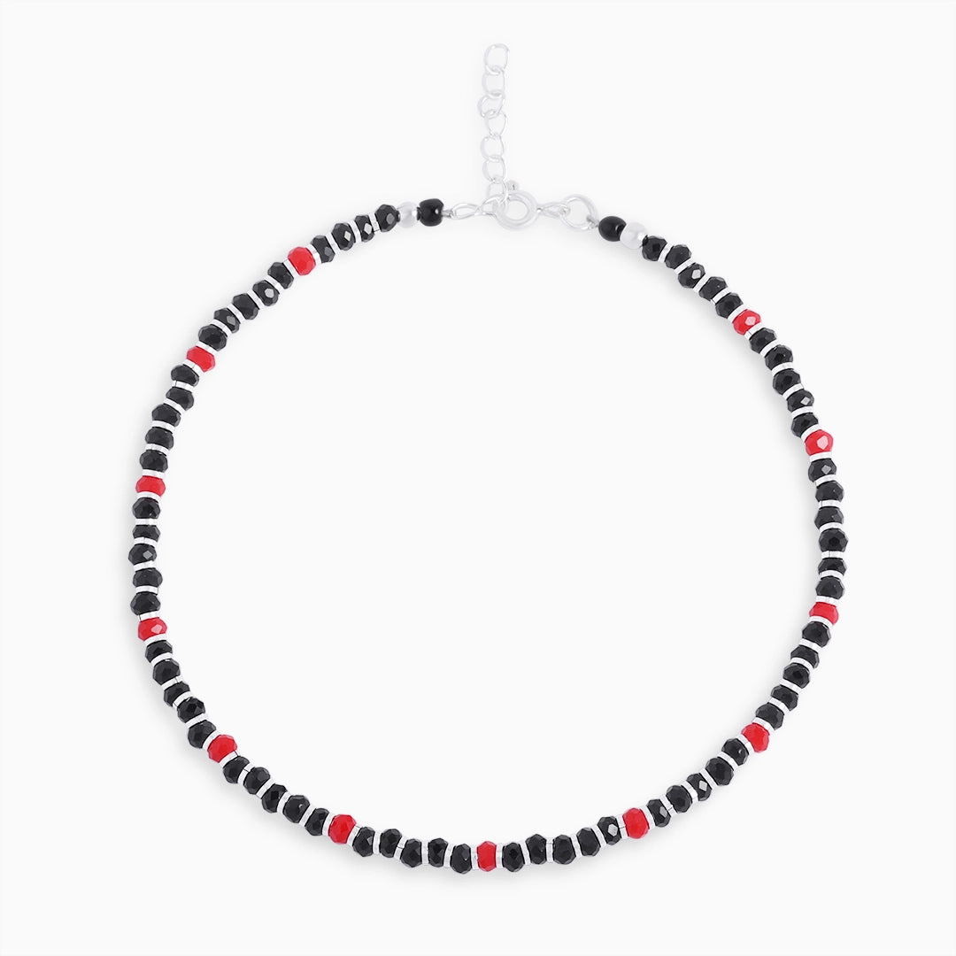 Pure Sterling Silver Spirit Red and Black Beads Silver Anklets - Tweov Jewels