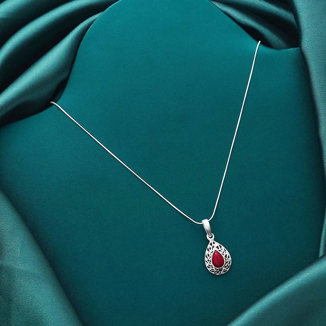 Ruby Red Drop Pendant 925 Sterling Silver - Tweov Jewels