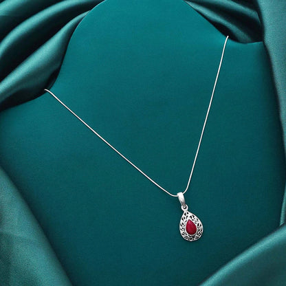 Ruby Red Drop Pendant 925 Sterling Silver - Tweov Jewels