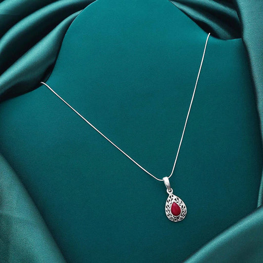 Ruby Red Drop Pendant 925 Sterling Silver - Tweov Jewels